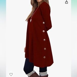 NWT Korsis Long Sleeve Knee Length Asymmetrical Tunic Dress Maroon Women’s XL